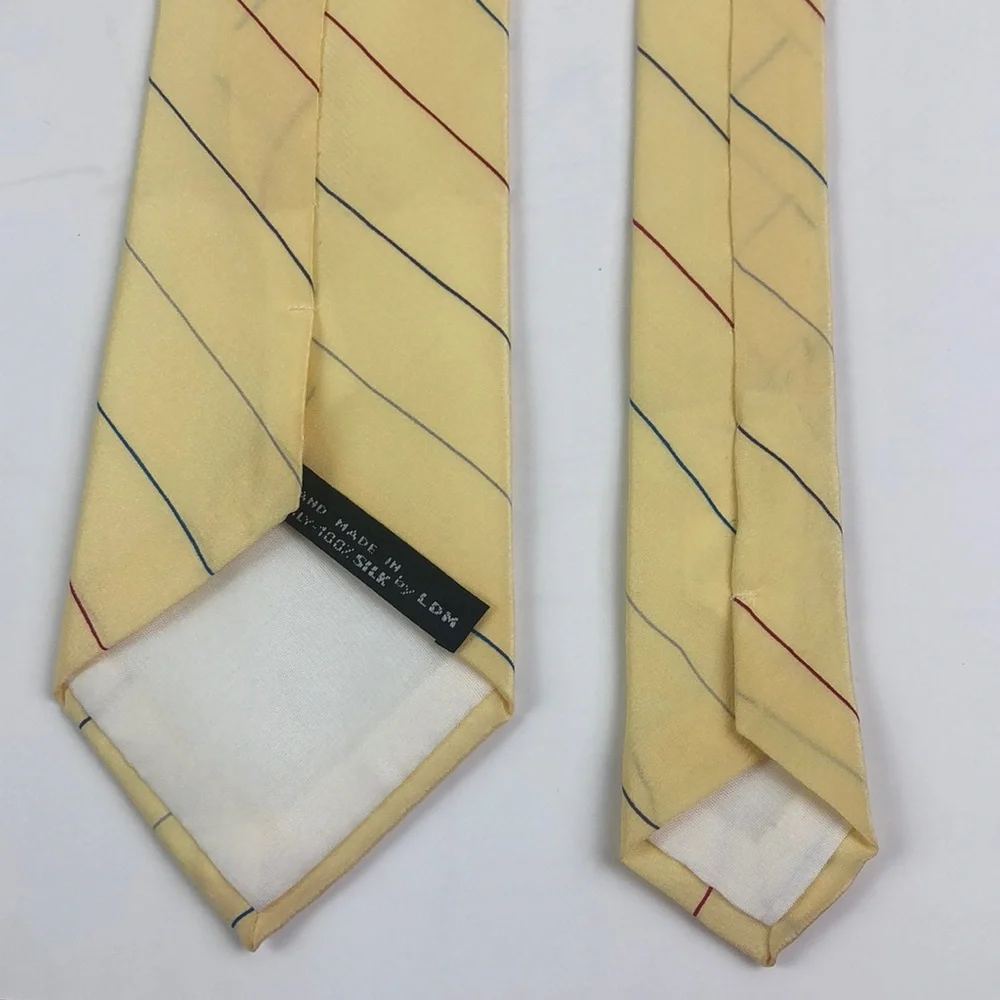 David Lawrence Silk Tie Pale Yellow Multicolored Stripe